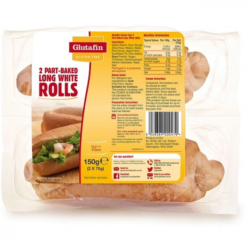 Gluten Free Part-Baked 2 Long White Rolls