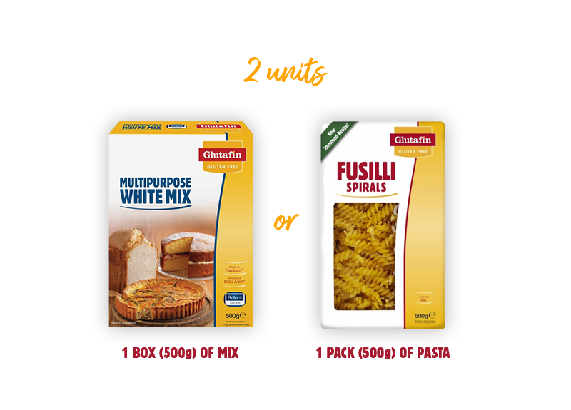 2 Units Example: 1 (500g) Box of Mix or 1 (500g) Box of Pasta