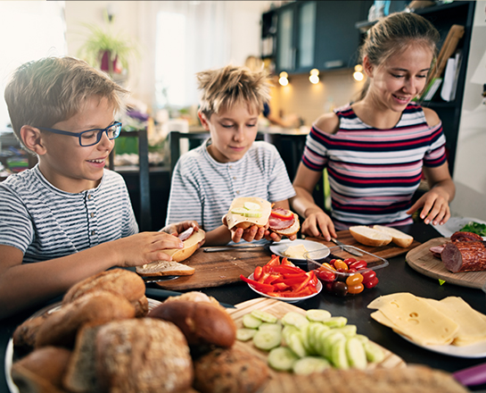 family eating gluten free breakfast