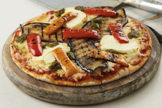 Gluten Free Halloumi, Grilled Veg and Pesto Pizza