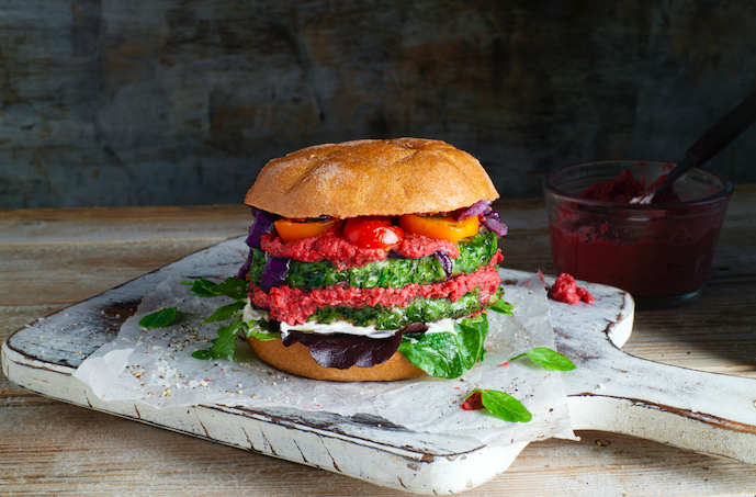 Gluten Free Superfoods Burger With Beetroot Hummus