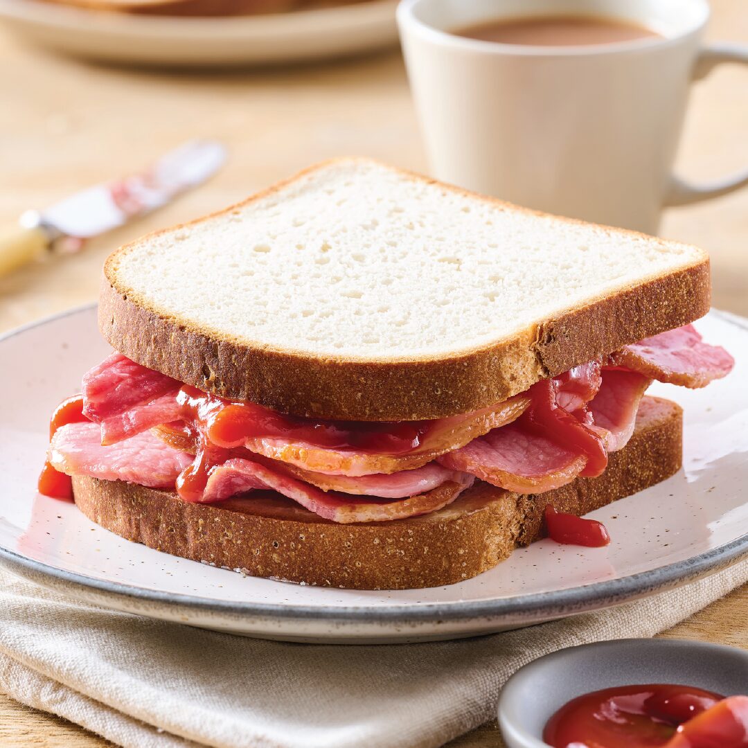 bacon butty on gluten free bread - fresh white