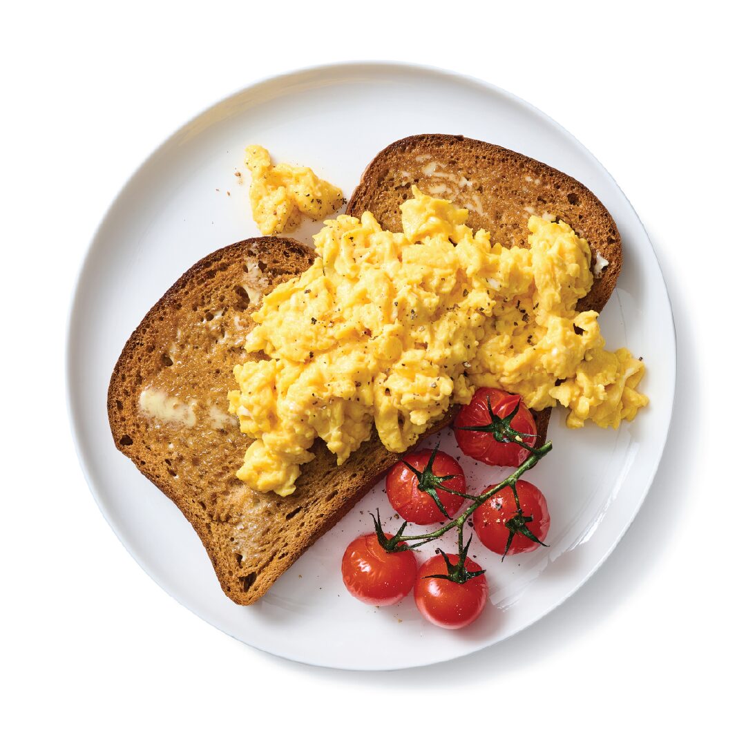 scrambled eggs on gluten free bread - fresh brown